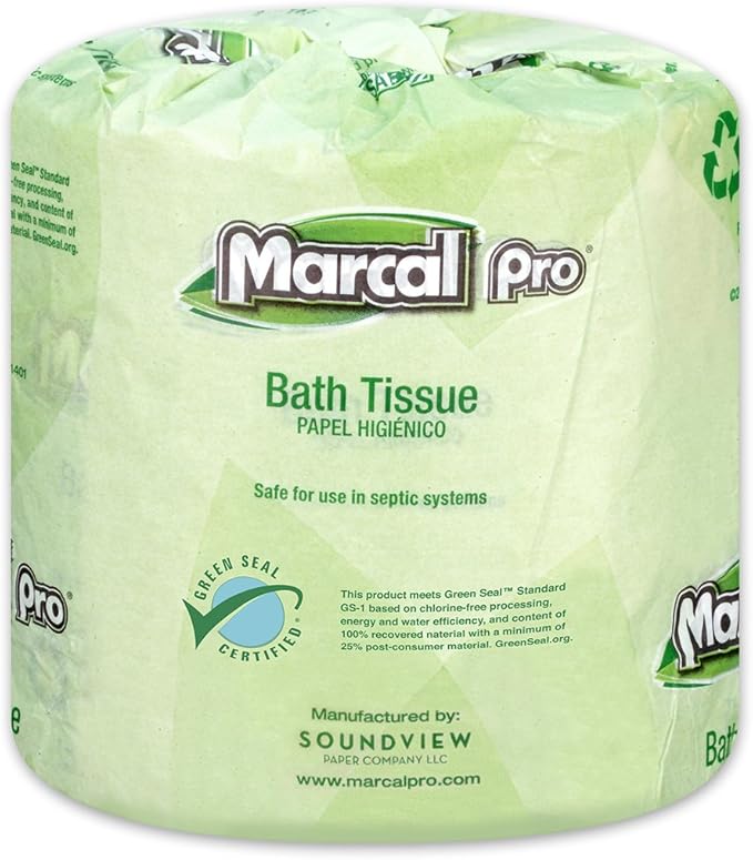 Marcal Pro Toilet Paper 100% Recycled - 2 Ply, White Bath Tissue, 242 Sheets Per Roll - 48 Individually Wrapped Rolls Per Case Green Seal Certified Toilet Paper 03001