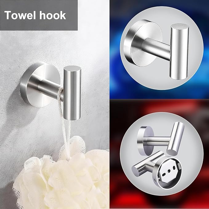 5 Pieces Bathroom Hardware Accessories Set Brushed Nickel, 24Inch Round Towel Racks Set for Bathroom, SUS304 Stainless Steel Towel Bar Set,Toilet Paper Holder Wall Mounted