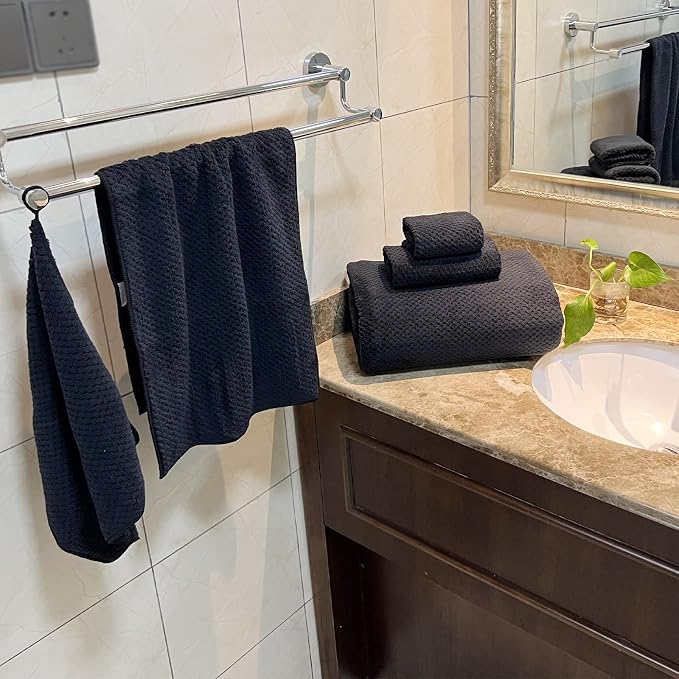 YTYC 39x78 Bath Sheets Set,Towels for Bathroom,Black,6-Pieces | 2 Extra Large Bath Towels, 2 Hand Towels, 2 Washcloths, Super Soft,Highly absorbent,Hanging Loop,80% Polyester