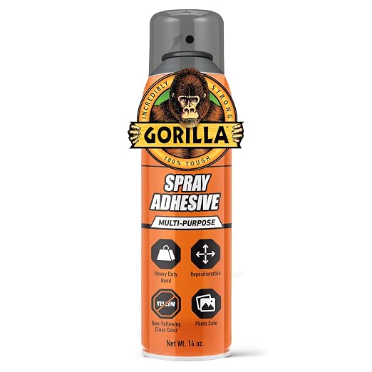 Gorilla Heavy Duty Spray Adhesive, Multi Purpose & Repositionable, Clear, 14 oz (Pack of 1) Bonds Paper, Cardboard, Foam, Fabric, Photo Safe, Non-Yellowing, Indoor & Outdoor
