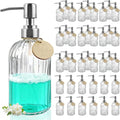 40 Pack Soap Dispenser Set with Stainless Steel Pump, Clear Glass Pump Dispenser, 18 Oz Refillable Empty Bottles for Hand Soap, Dish Soap, Shampoo&Conditioner, Kitchen Sink and Bathroom Decor.