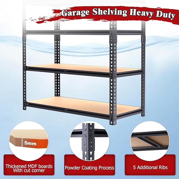 Heavy Duty Garage Shelving,5-Tier Garage Storage Shelves,2400LBS Storage Shelves Heavy Duty,Adjustable 5 Tier Shelving Unit,Heavy Duty Shelving for Garage Storage Warehouse,28''×12''×60''