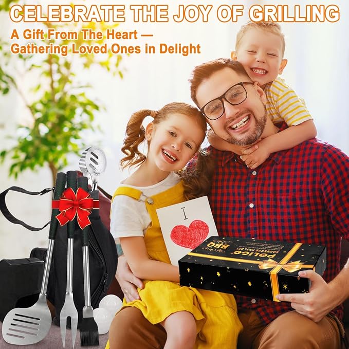 POLIGO 7PCS Golf-Club Style BBQ Tool Set Grilling Tools with Rubber Handle - Stainless Steel Grill Accessories for Outdoor Grill Set Premium Grill Utensils Set Fathers Day Birthday Gifts for Men Black