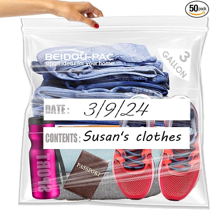 BEIDOU-PAC 3 Gallon Large Plastic Bags with Zipper Top, | 50 Count | 2 Mil | 16" x 18" | Heavy-Duty Reusable Clear Freezer Storage Bags