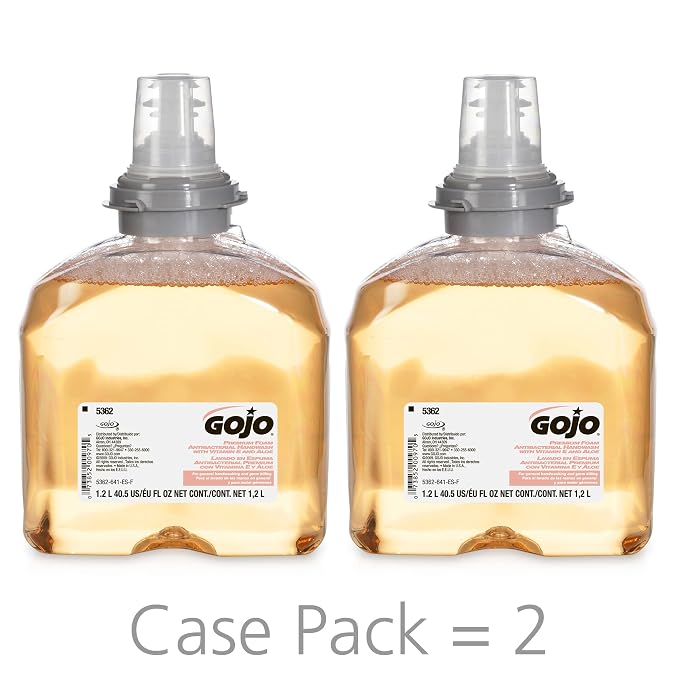 GOJO TFX Premium Foam Antibacterial Handwash, Fresh Fruit Scent, 1200 mL Touch-Free Dispenser (Pack of 2) - 5362-02
