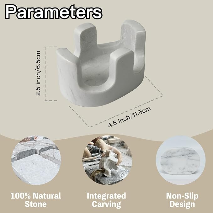 White Marble Sponge Holder for Kitchen Sink, 2-in-1 Sponge & Brush Holder with Raised Edge, 2 Slot Natural Stone Sink Caddy for Countertop, Keeps Countertops Dry, Non-Slip Base, Modern Kitchen Decor