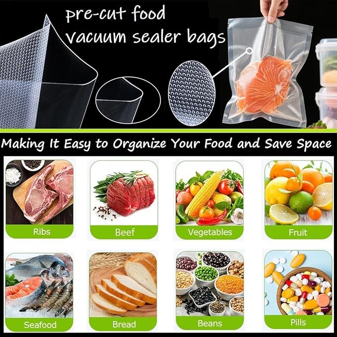 100 Pack Vacuum Sealer Bags for Food Saver - PreCut 8"x12", Commercial Grade BPA Free, 6X Freshness Airtight Food Storage Bags for Freezer & Sous Vide, Fits All Clamp Machines