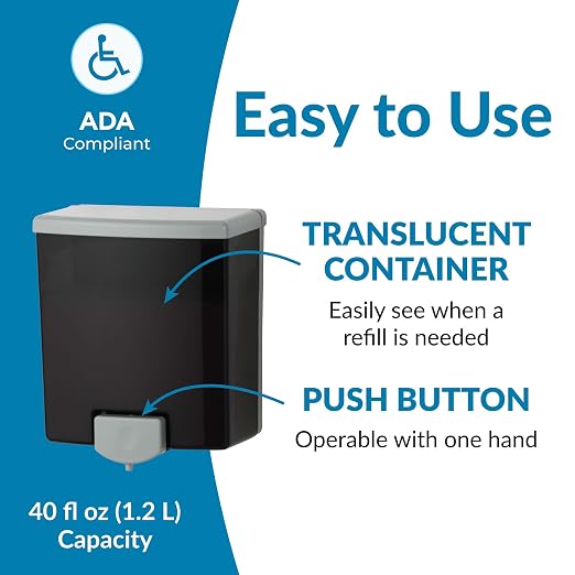 Bobrick Surface-Mounted Soap Dispenser - Manual Wall-Mounted 40 fl oz Capacity Top Fill, ADA Compliant, Vandal-Resistant, Visible Soap Level, All-Purpose Liquid Soap Dispenser for Commercial Bathrooms (Model B-40)