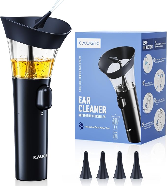 KAUGIC Manual Ear Wax Cleaner – Safe, Comfortable & Easy to Use Seamless One-Hand Operation, Dark Blue | Gentle Ear Irrigation Tool, Effortless Hand-Controlled Flow, Soft Silicone Tips, Comfortable Ergonomic Grip, FSA/HSA Eligible