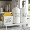 Cisily Kitchen Soap Dispenser Set Comes with Ceramics Sponge Holder, Gold Pumps, and Instant Dry Tray, Hand and Dish Soap Dispenser Set (4, Silver + White + Sponge Holder)