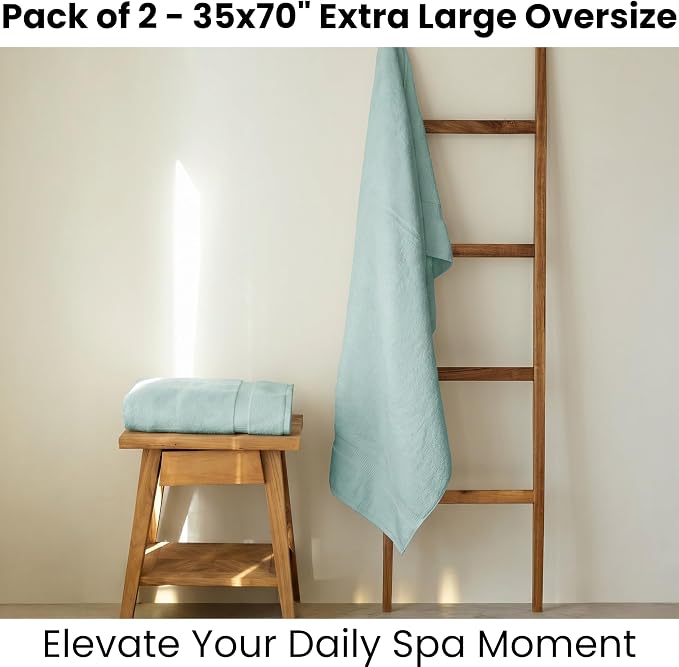 SALBAKOS 2-Piece 100% Turkish Cotton Bath Towels, X-Large 35x70 in, Seafoam | Oversized Bath Sheet Towel for Bathroom & Beach, Thick, Super Soft, Highly Absorbent, Premium Hotel Quality, Made in Turkey