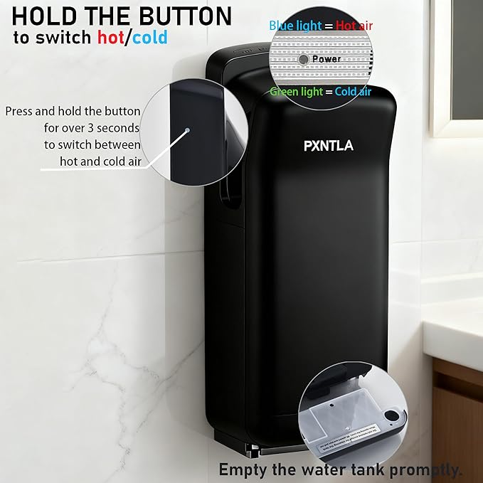 Vertical Hand Dryer - Hand Dryers for Commercial Bathrooms with HEPA Filter - Hand Dryer for Modern Home Bathrooms with High Speed Jet Air Motor (Black)