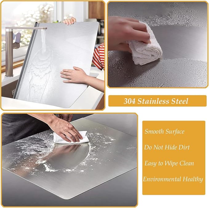 304 Stainless Steel Chopping Board with Lip, 31.5”x 22.8” Large Steel Cutting Board with Rolling Pin, Metal Noodle Board Pastry Board Kneading Dough Board for Kitchen Restaurant