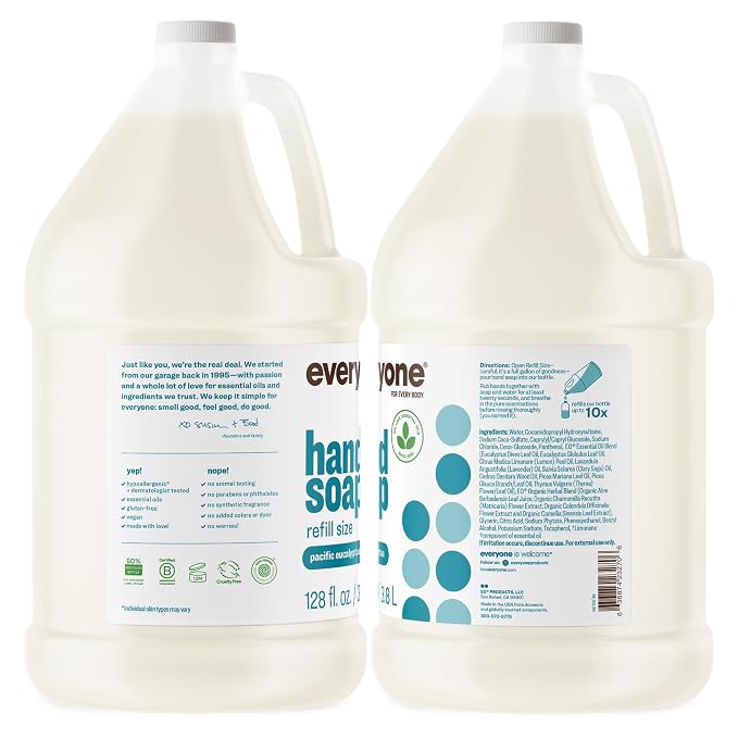 Everyone Liquid Hand Soap Refill, 1 Gallon, Pacific Eucalyptus, made with Essential Oils for kitchen and bathroom