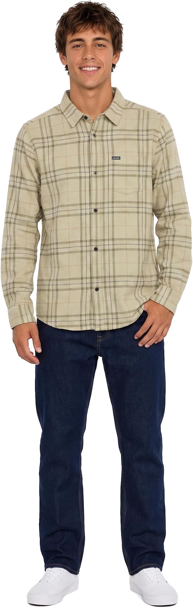 Volcom Men's Long Sleeve Flannel Shirt – Ultra-Soft Brushed Cotton Plaid Button Down