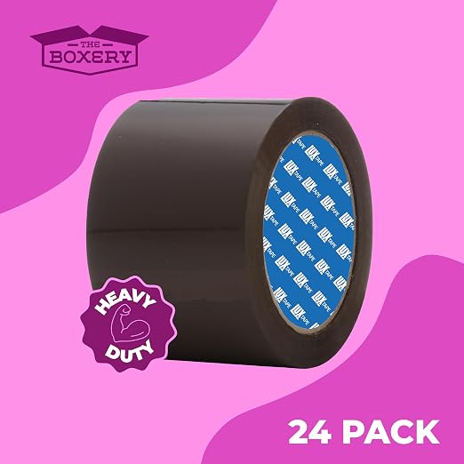 The Boxery 3" x 110 Yards Tan Packing Tape – 24 Roll Carton – Strong Industrial Grade Adhesive for Shipping, Moving & Packaging – Heavy Duty 2.2 Mil Box Sealing Tape