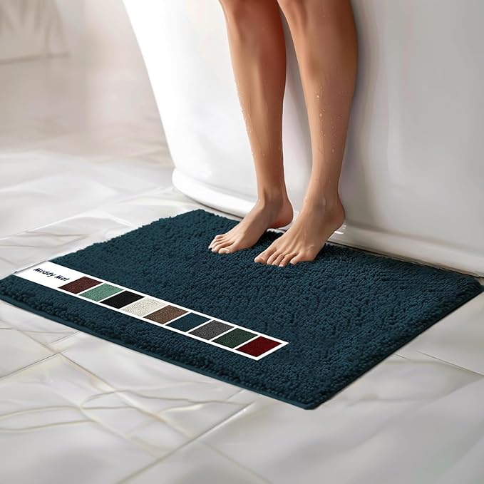 Muddy Mat® | Chenille Bathroom Rugs Quick Dry Microfiber Mats Non Slip Washable, Extra Thick, Soft and Highly Absorbent Bath Mats for Bathroom, Kitchen, and Shower Floor - Atlantic Blue 24"x36"