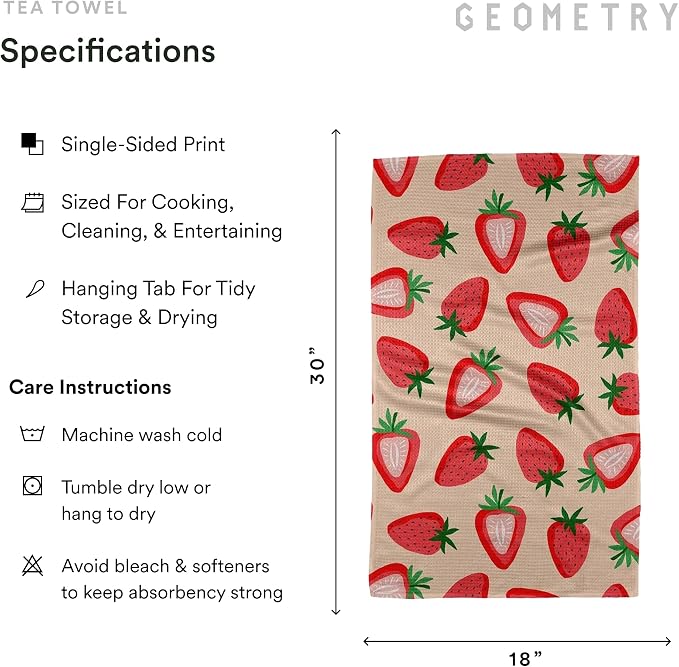 GEOMETRY Spring Kitchen Towels - Quick Dry Microfiber Cloth Spring & Summer Dish Towels for Kitchen Drying - Premium Quick Dry Towel - Strawberry Sunshine, 18" x 30" - 2-Pack