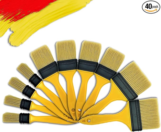 Paint Brushes for Walls I Chip Brush Set Assorted Size 40 Pack I S.Chip Brush Never Lose Bristles I 100% Plastic I for Paint, Glues, Stains and Single Material
