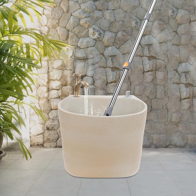 Garden Floor Mop Sink Set 16x13x16in, Ceramic Utility Mop Basin with Faucet and Button Drainage Large Capacity Mops Bucket for Garage Laundry Room Bathroom and Outdoor