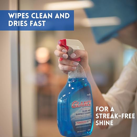 Glance CBD539636 Powerized Professional Glass & Surface Cleaner, Streak Free Commercial Ammoniated Window Spray, Ready-to-Use, 32-Ounce (Pack of 8)