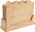 4 Piece Bamboo Cutting Boards with Food Icons & Stand, 14.56"L x 11"W | Thick & Durable, Deep Juice Groove, Non Toxic Real Wood, knife-friendly, Chopping Boards Set of 4 with Sturdy Holder