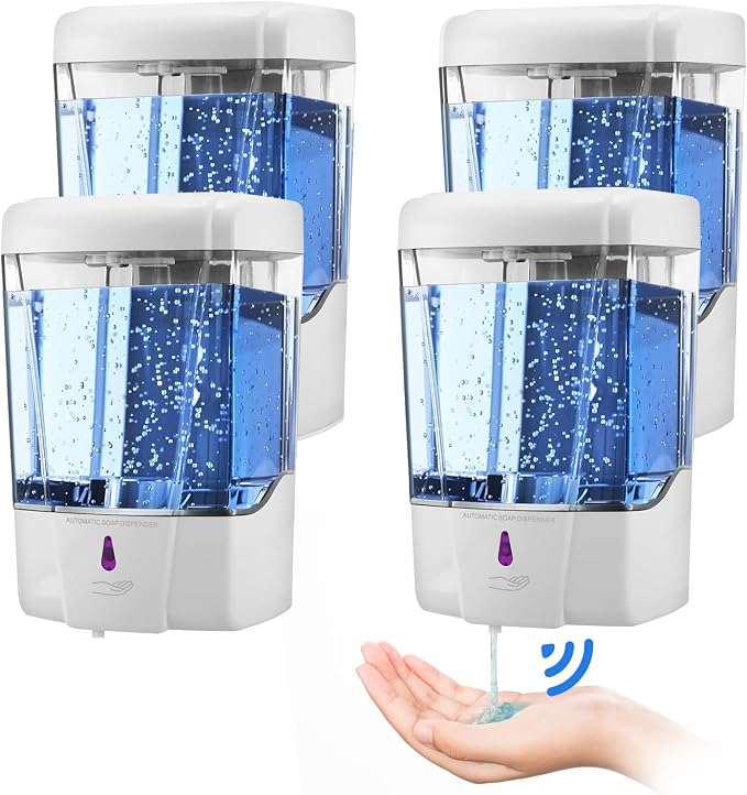 4 Pack Automatic Soap Dispenser Touchless,600 ml / 20 oz Commercial Hand Soap Dispenser,Wall Mount Hand sanitizer Dispenser for Bathroom Offices Home Kitchen Hotel,White