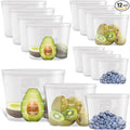 100% Platinum Silicone Reusable Storage Bags, 12 Pack, Premium Silicone Food Storage Bag Stand-Up Wide-Mouth Zip-Lock, Microwave Dishwasher Safe, 4 M + 4 S + 4 XS, Crystal-Clear