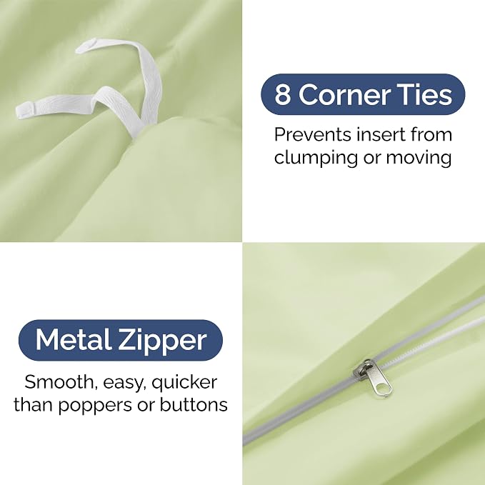 Duvet Cover Cal King Size Set - Extra Soft Cal King Duvet Cover 104" x 98" w/ 2 Pillow Shams for Women, Men, Kids & Teens - Comfy, Breathable, Hotel Luxury w/ Zipper Closures & Ties (Light Sage Green)