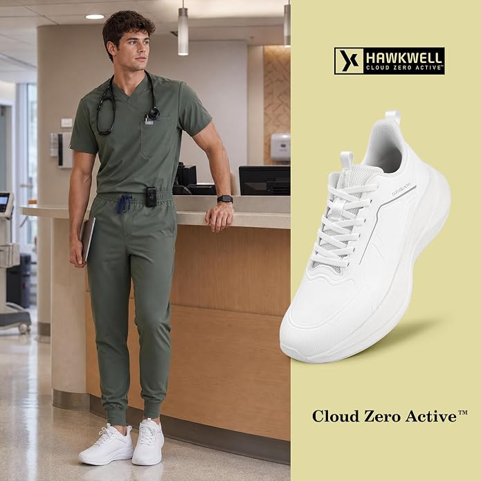 Hawkwell Men's Cloud Zero Active WaterShell Nursing Shoes Water Resistant Lightweight Non Slip Medical Work Sneakers