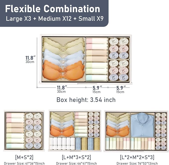 DIMJ Drawer Organizer Clothes, 8 Pack Dresser Organizer, Foldable Closet Organizers and Storage, Fabric Dresser Bins, Drawer Dividers for Nursery, Baby Clothes, Underwears, Sock (Beige)