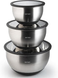 Premium Quality Stainless Steel Mixing Bowls with Lids, 3-Piece Set, Dishwasher-Safe Clear Glass Lids, No Plastics