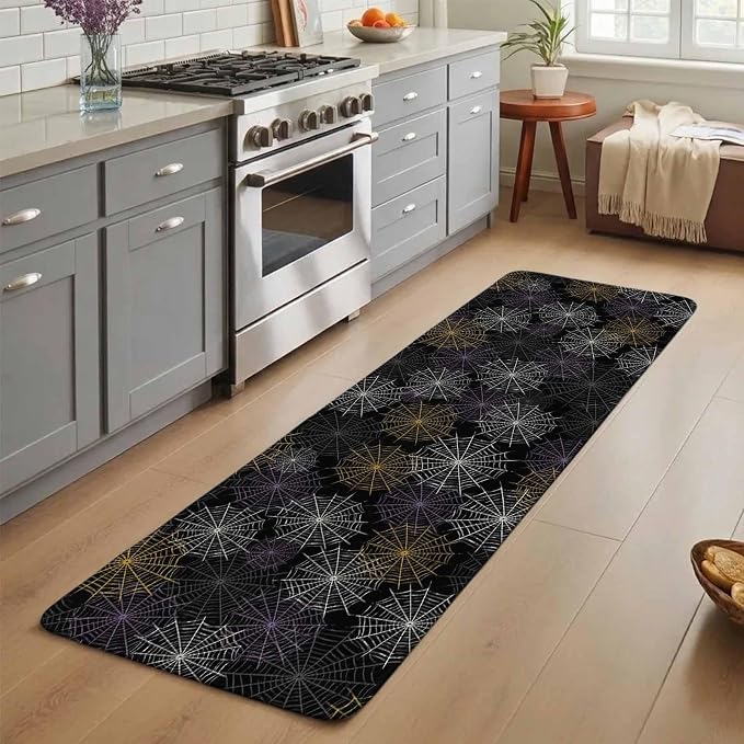 Black Halloween Bathroom Runner Rugs Non Slip Washable Absorbent Narrow Long Bath Mat Purple White Yellow Net Classic Black Runner Rugs for Kitchen Hallway Bedroom Laundry Study Room 19.7"x63"