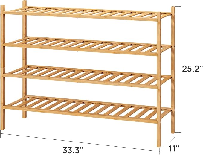 viewcare Shoe Rack, 4-Tier Long Shoe Rack for Entryway, Bamboo Wood Shoe Shelf for Closet & Hallway, Long 33IN | Beautiful | Functional | Sturdy | Durable