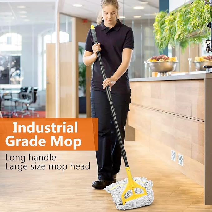 35 Qt Commercial Mop Bucket with Side-Press Wringer Combo on Wheels | Including Janitor Industrial Mop Bucket,Commercial Mops and Wet Floor Caution Sign,Yellow, VOUBIEN
