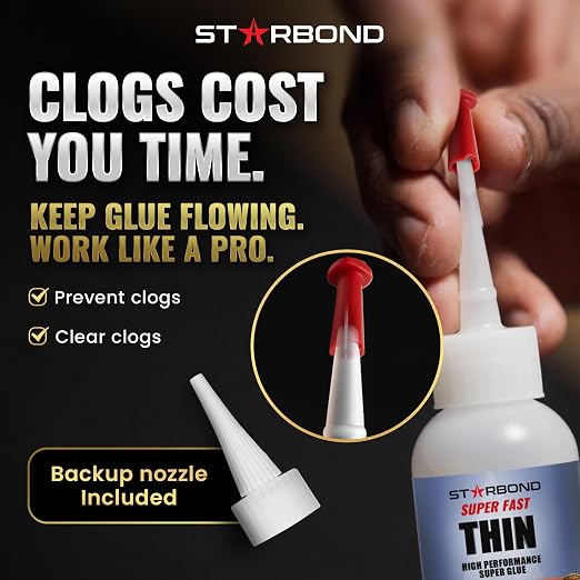 Starbond Super Fast Thin CA Glue – Super Glue Pro Kit with Precision Microtips Anti-Clog Cap & Extra Nozzles – Premium Cyanoacrylate Adhesive for Cracks, Joints, Woodturning, Hobby & Repairs, 2 oz