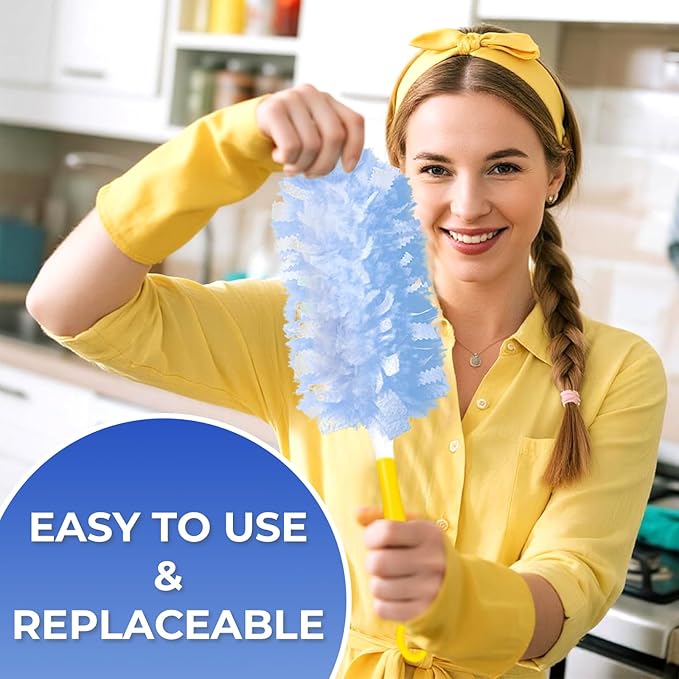 Heavy Duty Duster Refills Compatible with Swiffer Dusters, 20 Count Microfiber Dusting Refills with 1 Handle, 360° Disposable Multi Surface Dusters for Furniture, Blinds, Fans, Vents, Unscented