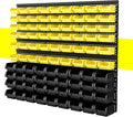 90Pcs Plastic Wall Mounted Storage Bins Parts Rack Nuts And Bolt Bins Organizer For Shop Garage for Screws, Nuts, Bolts, Nails, Beads, and Small Hardware Parts(YELLOW+BLACK, 90)