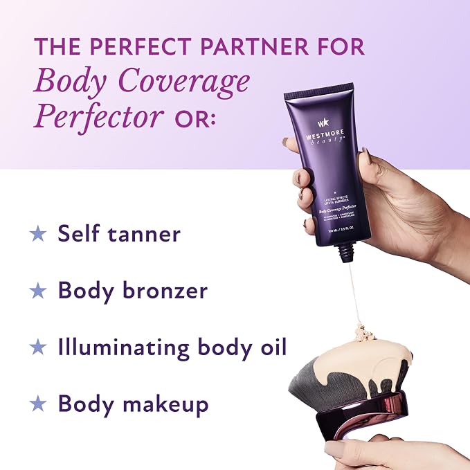Westmore Beauty Blend & Blur Extra Large Kabuki Leg & Body Makeup Brush - Full Body Coverage Perfector & Self Tanner Blending Brush with Vegan Ultra-Soft Dense Bristles for All Skin Types, Purple
