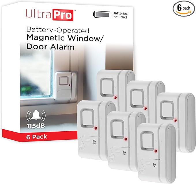 UltraPro Personal Security Window and Door Alarm, 6 Pack, DIY Protection, Burglar Alert, Wireless Chime/Alarm, Easy Installation, Home Security, Ideal for Home, Garage, Apartment, White, 49721