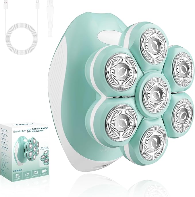 Electric Shaver for Women Legs, Full-Body Grooming Razor, Green | 7D 360° Painless & Smooth Leg Shaver Heads, 5 Min Wide-Area Fast Body Grooming, Waterproof Wet & Dry Use, Light & Travel Cap