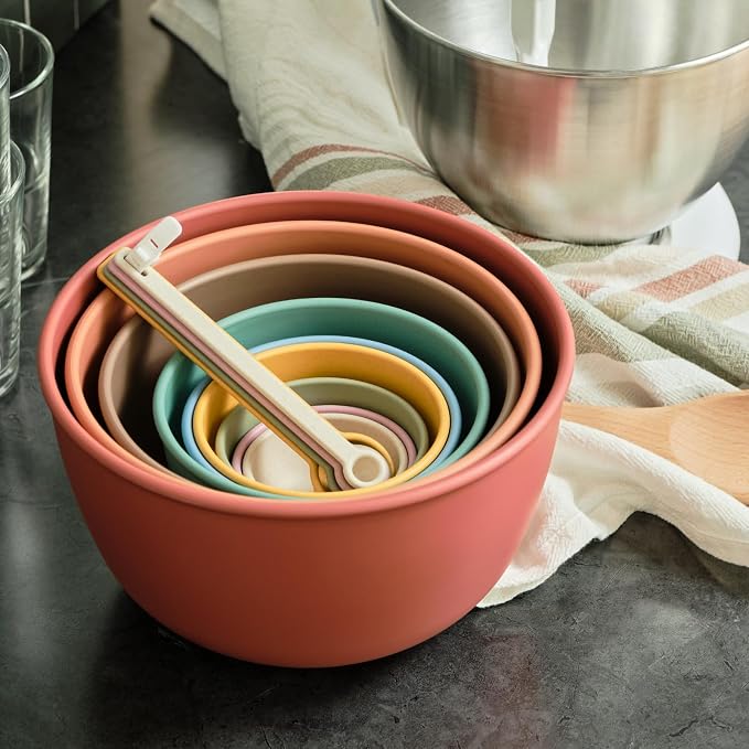 Bamboozle Astrik Baking Bundle | 5 Piece Mixing Bowl Set | Measuring Cups and Spoons | Cooking and Meal Prep | Dishwasher Safe | Microwave Safe | Desert Bloom
