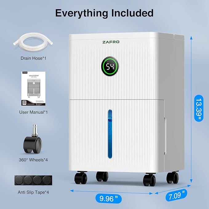 ZAFRO 1600 Sq.Ft Dehumidifiers for Home and Basement with Drain Hose, Ultra Quiet 41dB, Energy Saving Max 21 Pints Dehumidifier with Auto or Manual Drainage, Auto Defrost, Three Modes, Dry Clothes