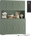 HOSTACK 71" Tall Kitchen Pantry Storage Cabinet, 55" W Kitchen Hutch, Green | Large Pantry Cabinet with Charging Station / Countertop / 3 Drawers, Farmhouse Hutch Cabinet with Storage for Dining Room