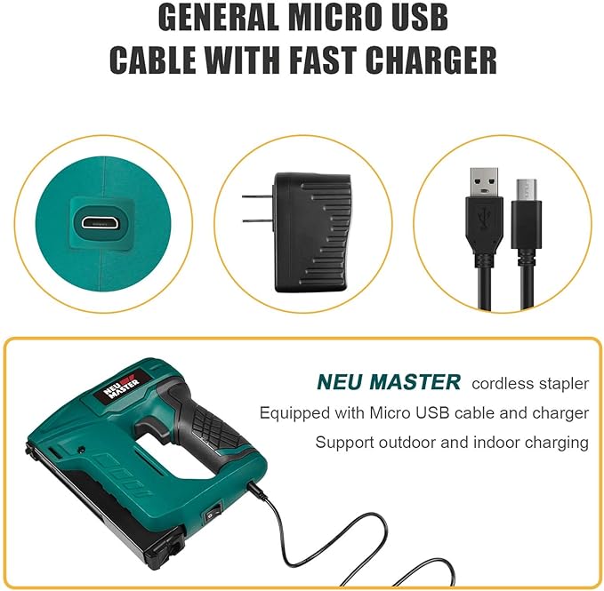 NEU MASTER Electric Staple Gun for Wood - Cordless Stapler Gun with T50 Staples, USB Charger, Heavy Duty Satple Gun for Upholstering, Crafts, DIY, Carpentry, Material Repair