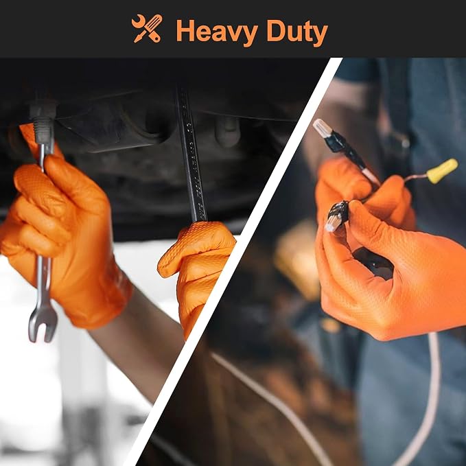 TitanFlex Heavy Duty Industrial Orange Nitrile Gloves, 8-mil, Gloves Disposable Latex Free with Raised Diamond Texture Grip, Powder Free, Rubber Glove, Mechanic Gloves,1000-ct Case (Medium)
