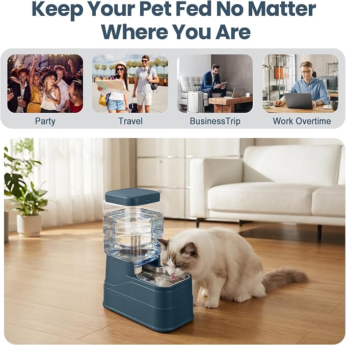 Auto Dog Water Dispenser with Stainless Steel Bowl Feeder for Pets | Automatic Cat Water Dispenser Gravity Water Feeder Dog Waterer for Puppy Kitten Pets (Include Filter &Ice Pack) 1.6Gal Navy