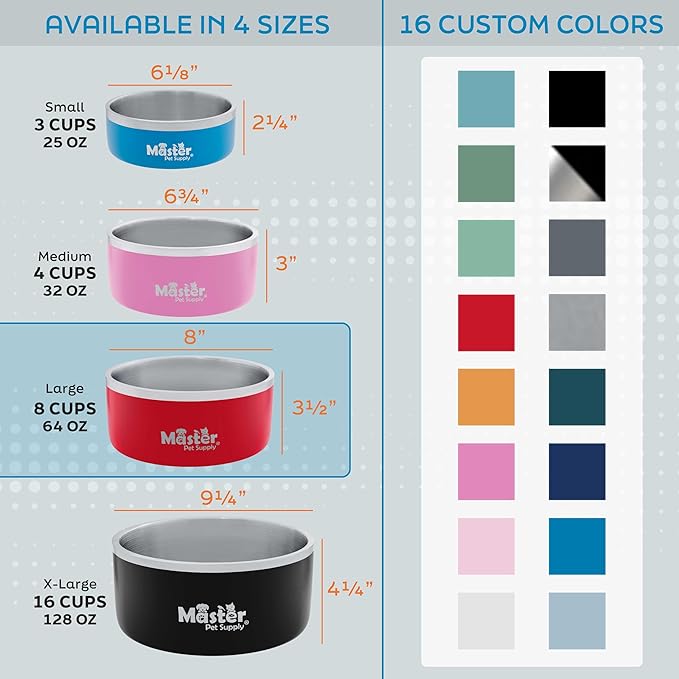 Master Pet Supply Stainless Steel Dog Bowls - 64 oz, Heavy Duty - Rose Quartz, Double Wall Extra-Thick Insulated, Non-Slip Pet Water Bowl for Dogs, Cats & Pets, Anti Rust Metal, Dish Washer Safe