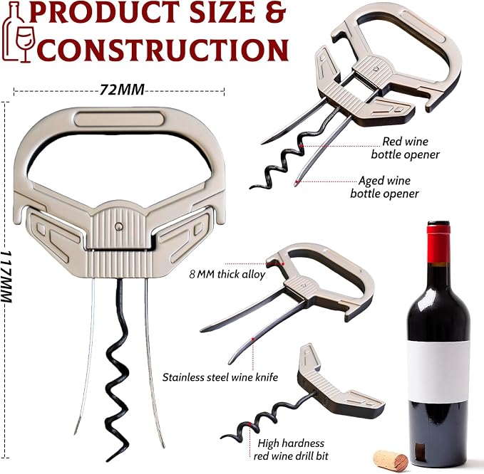 Ah So Wine Opener for Vintage Bottles, Old Wine Corkscrew with Portable Leather Case, Two Prong Cork Puller, for Wine Connoisseurs & Collectors to Uncork, Ideal Gifts for Wine Lovers (Sleek)