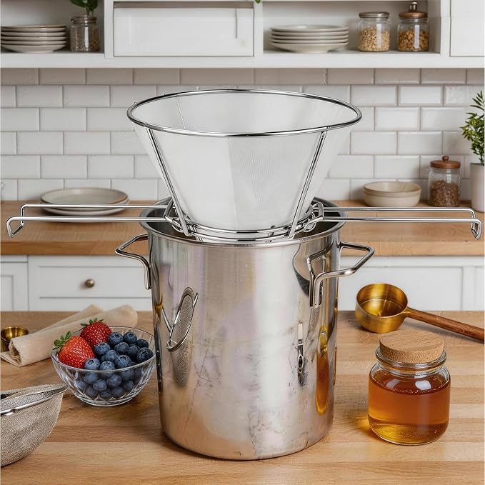 10 Inch Maple Syrup Filter Kit – 10 Pack Non-Woven Filter Papers – 304 Stainless Steel Mesh Strainer, 2-Layer Filtration System, Multi-Purpose Daily Filtration